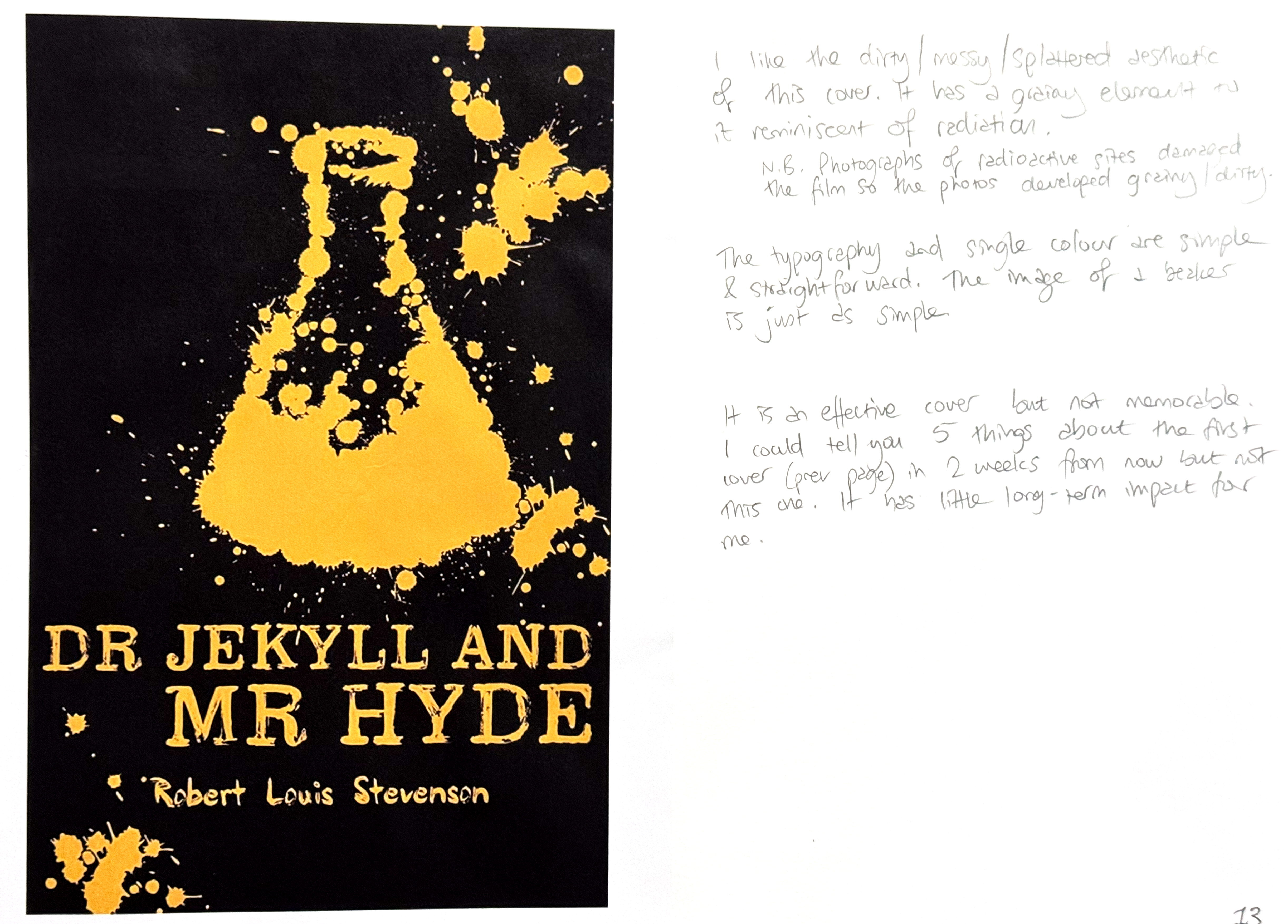 research page in sketchbook of previous publications of dr jekyll and mr hyde