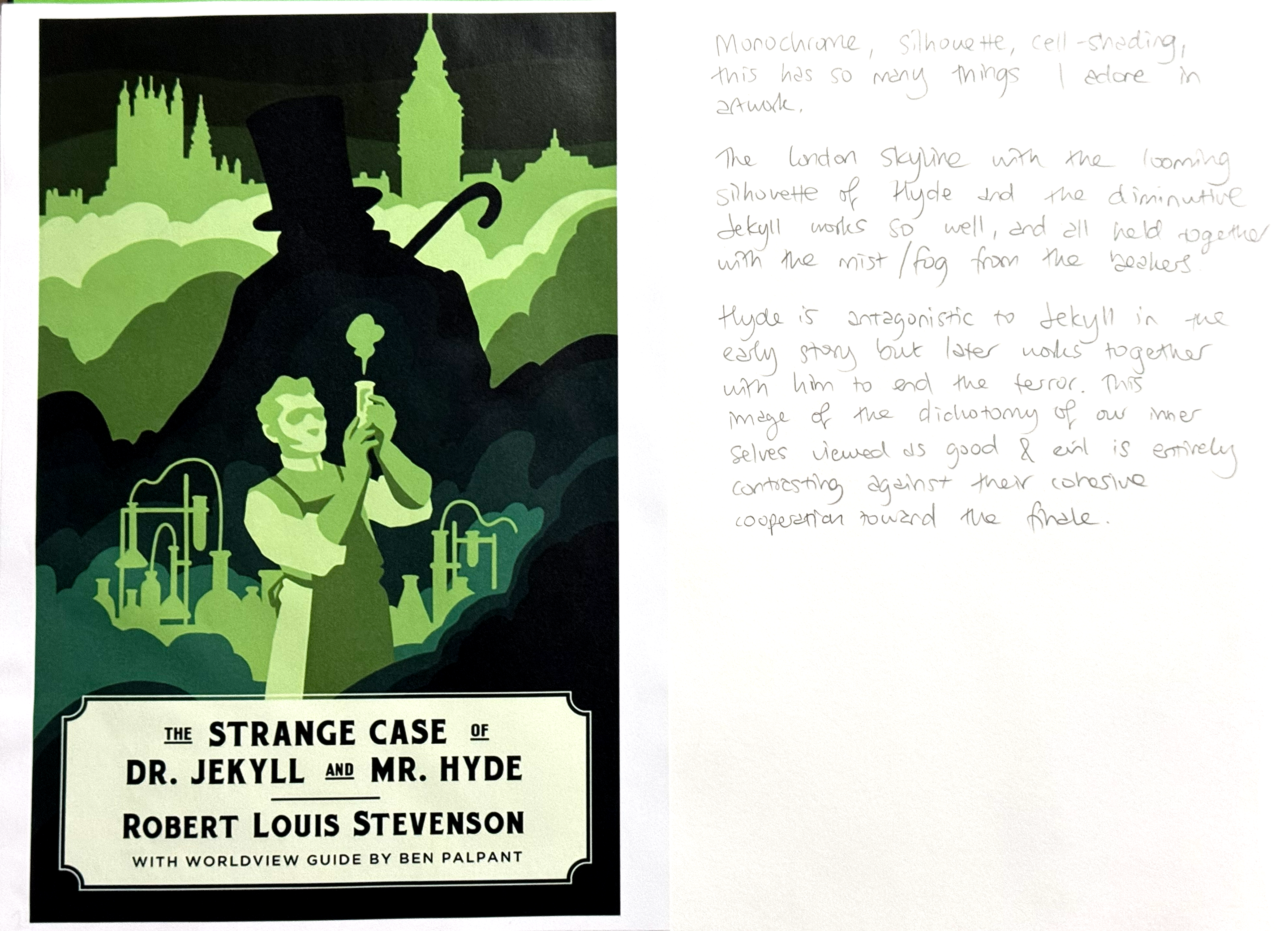 research page in sketchbook of previous publications of dr jekyll and mr hyde