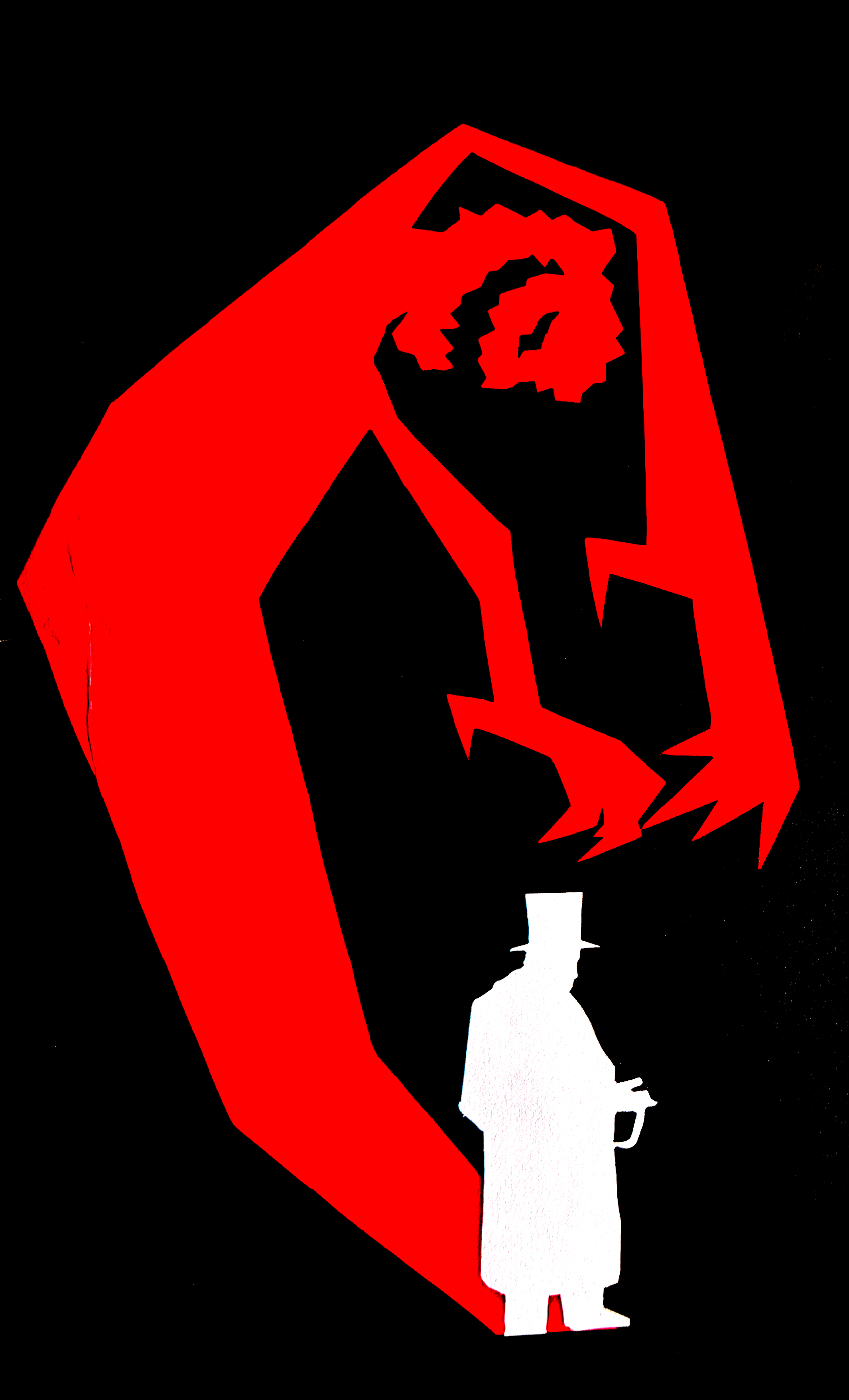 development of silhouette design cut from paper in white black and red